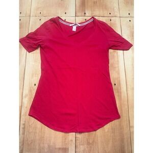 Victoria's Secret Red V Neck Short Sleeve Long Tunic Tee Shirt Top Womens M